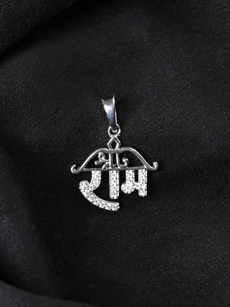 925 Silver Platinum Plated Swiss Zircon Shri Ram Men Pendant Without Chain Gift For Men & Boys : CSMNP14_NOCHAIN