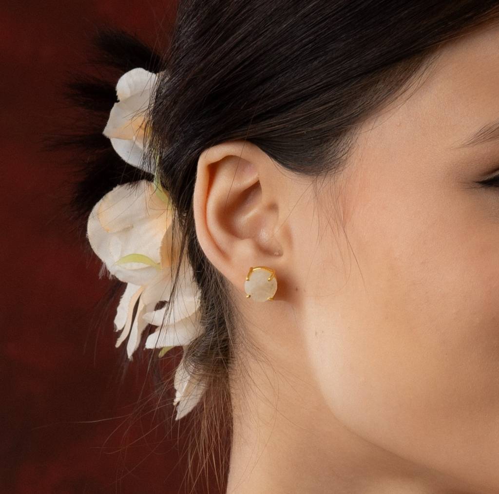 Natural Uncut Moonstone Gemstone Studs : NAGE24