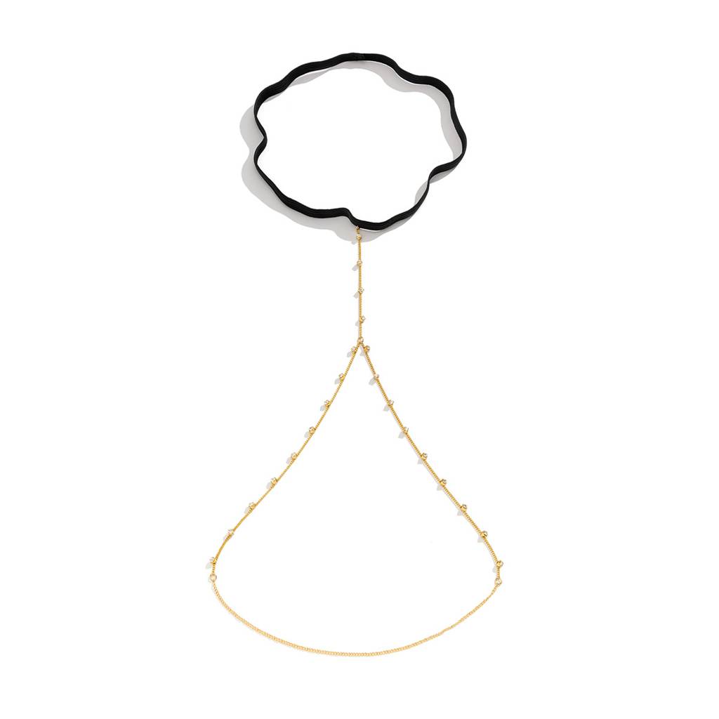 Gold Plated Thigh Chain With Rhinestones : ASX1224BJ195G