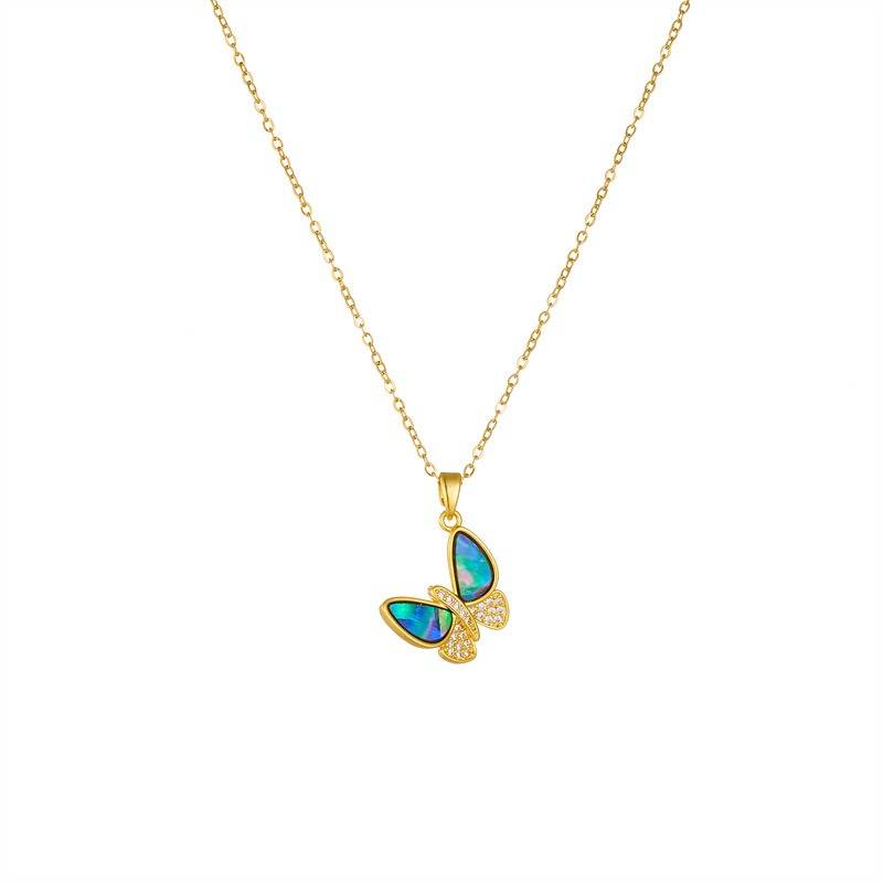Cute Butterfly Pendant With Opal N Americian Diamond Attach With Anti Tarnish Gold Plated Chain : 118358