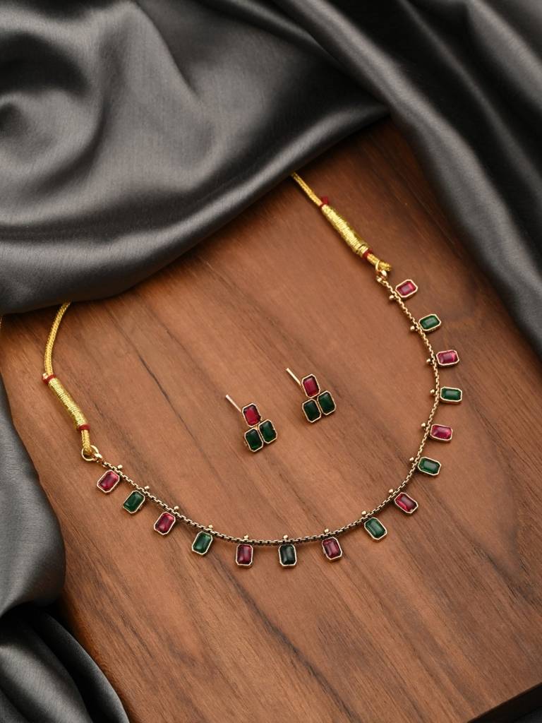 Gold Plated Delicate Necklace Set : S24MRNKS489MLT