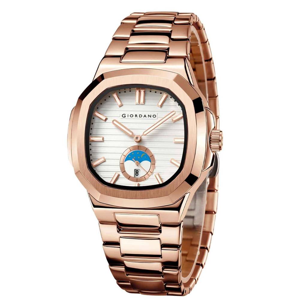 Giordano Analog Watch For Men Â Classic Moon Phase Design With Textured Dial, Durable Stainless Steel Strap, A : GZ-50179-33