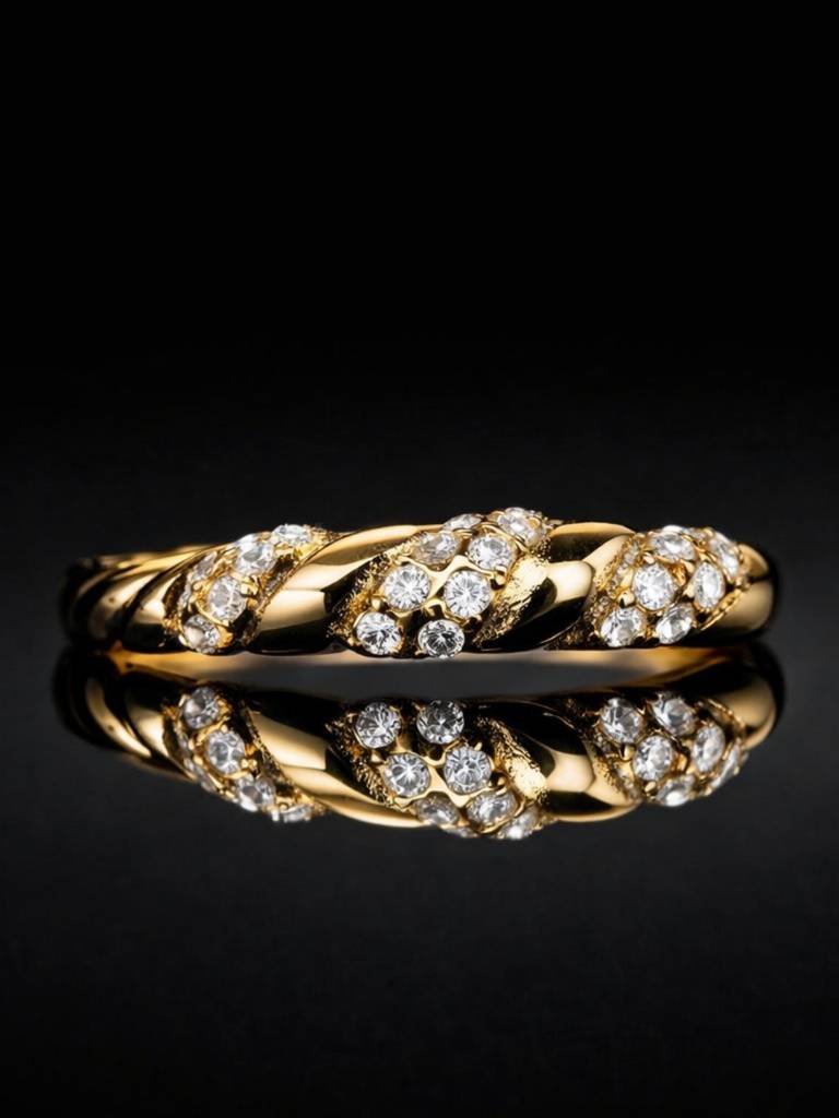 18K Gold Nano Donut Ring – Cz Pave Anti Tarnish Stainless Steel Ring : ATR851NSDR