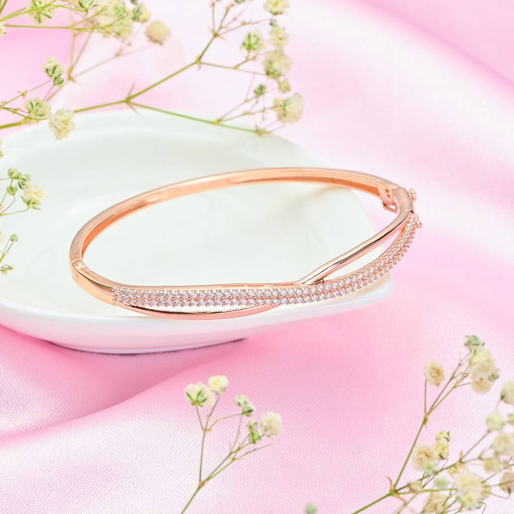 Radiant Rose Gold 925 Sterling Silver Bracelet With Cubic Zirconia : BR-80191