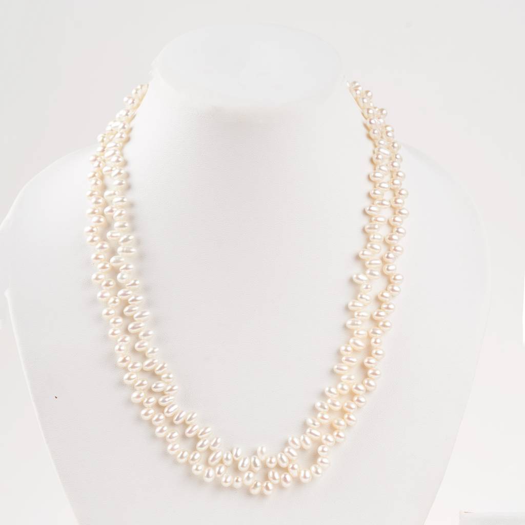 Double Freshwater Pearl Cleopatra Necklace In White : NCK-DBL-CLEO-WT-PRL-S
