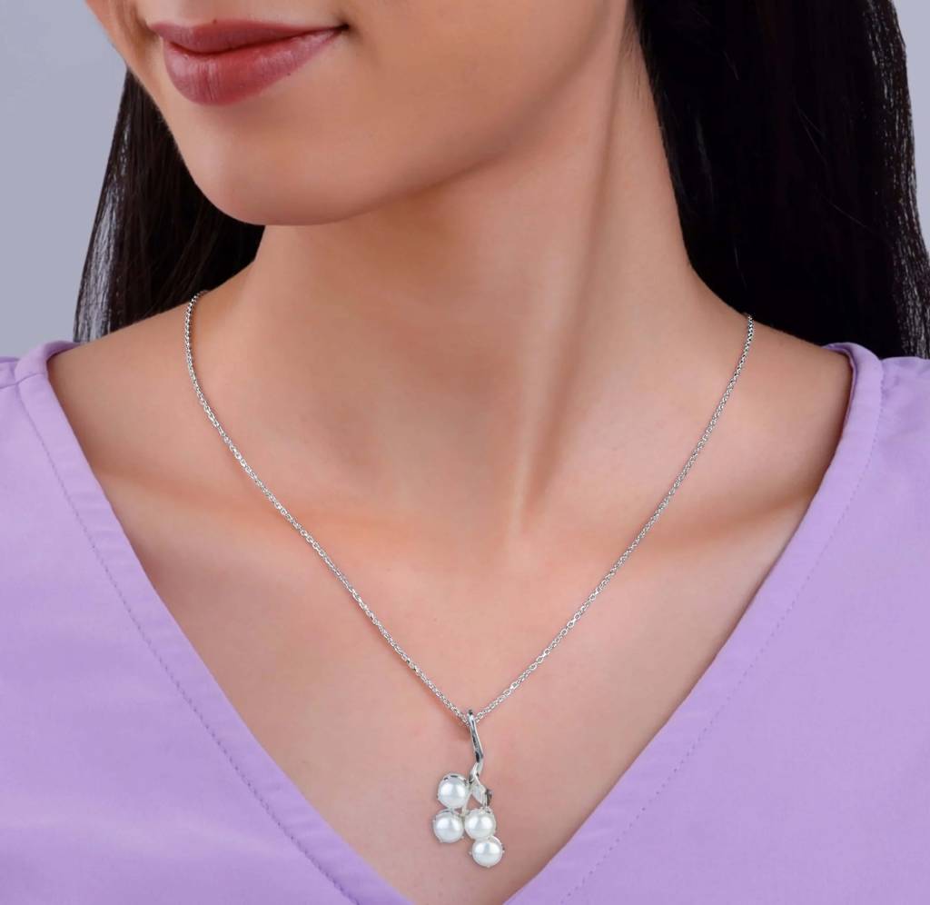 925 Sterling Silver Pearl Pendant With 18 Inch Chain Handmade Gemstone Necklace For Women Elegant Jewelry Gift : FU-1078