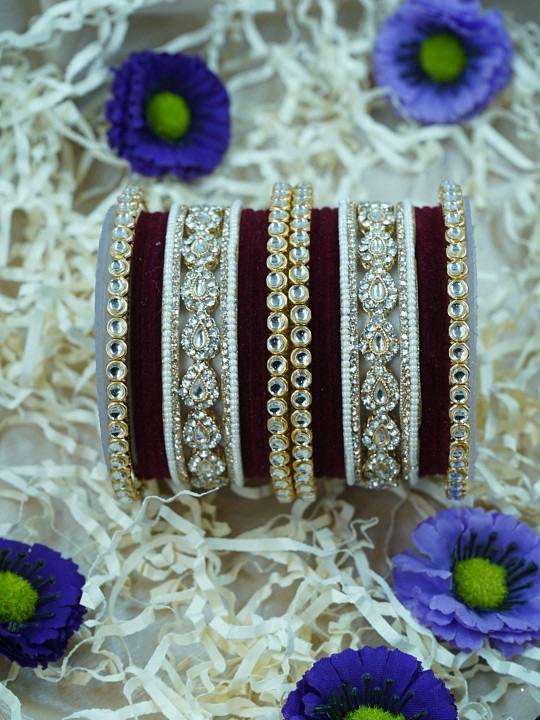 Traditional Velvet Bangles Set For Women : HB-28-24-MAROON