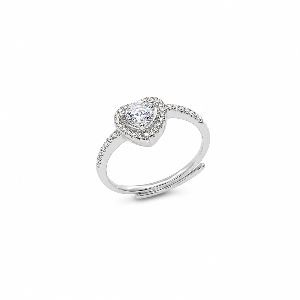 925 Silver Elegant Heart Solitaire Adjustable Ring : LR23670