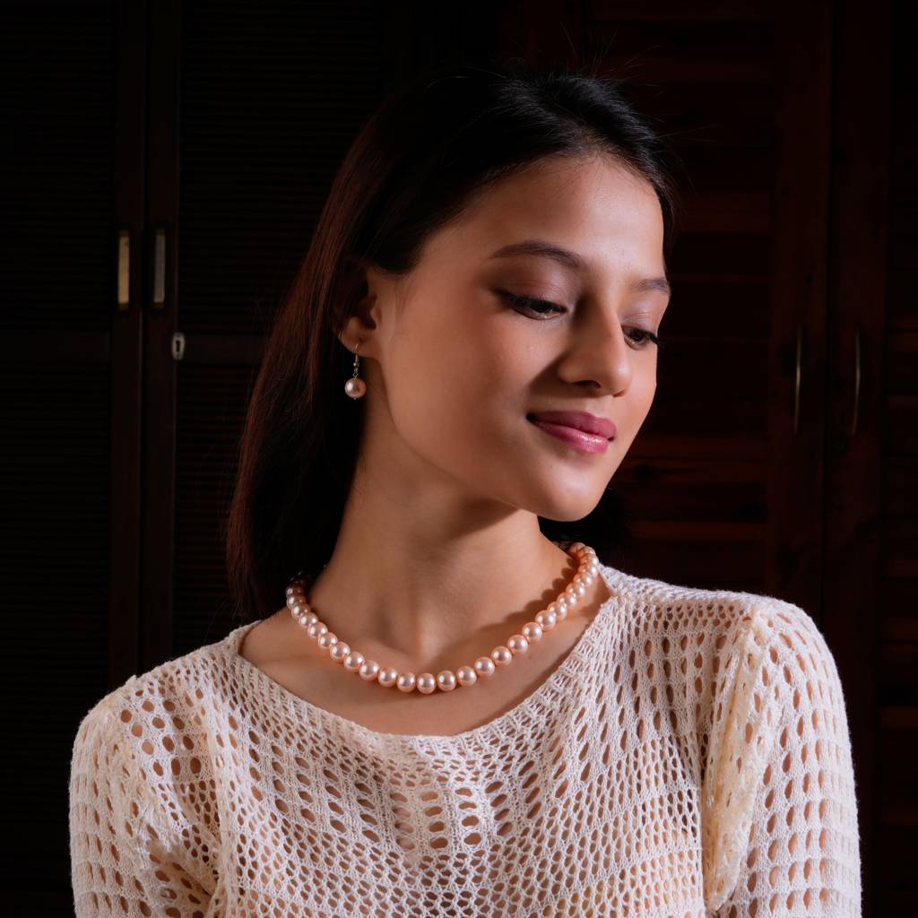 Peaches And Pink Pearl Necklace Set : PRMBS19