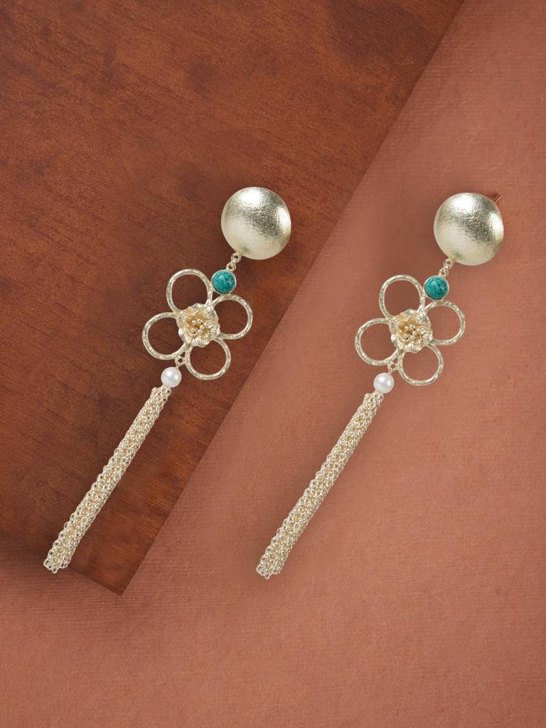 Turquoise Pearl Fall Danglers : GRE30