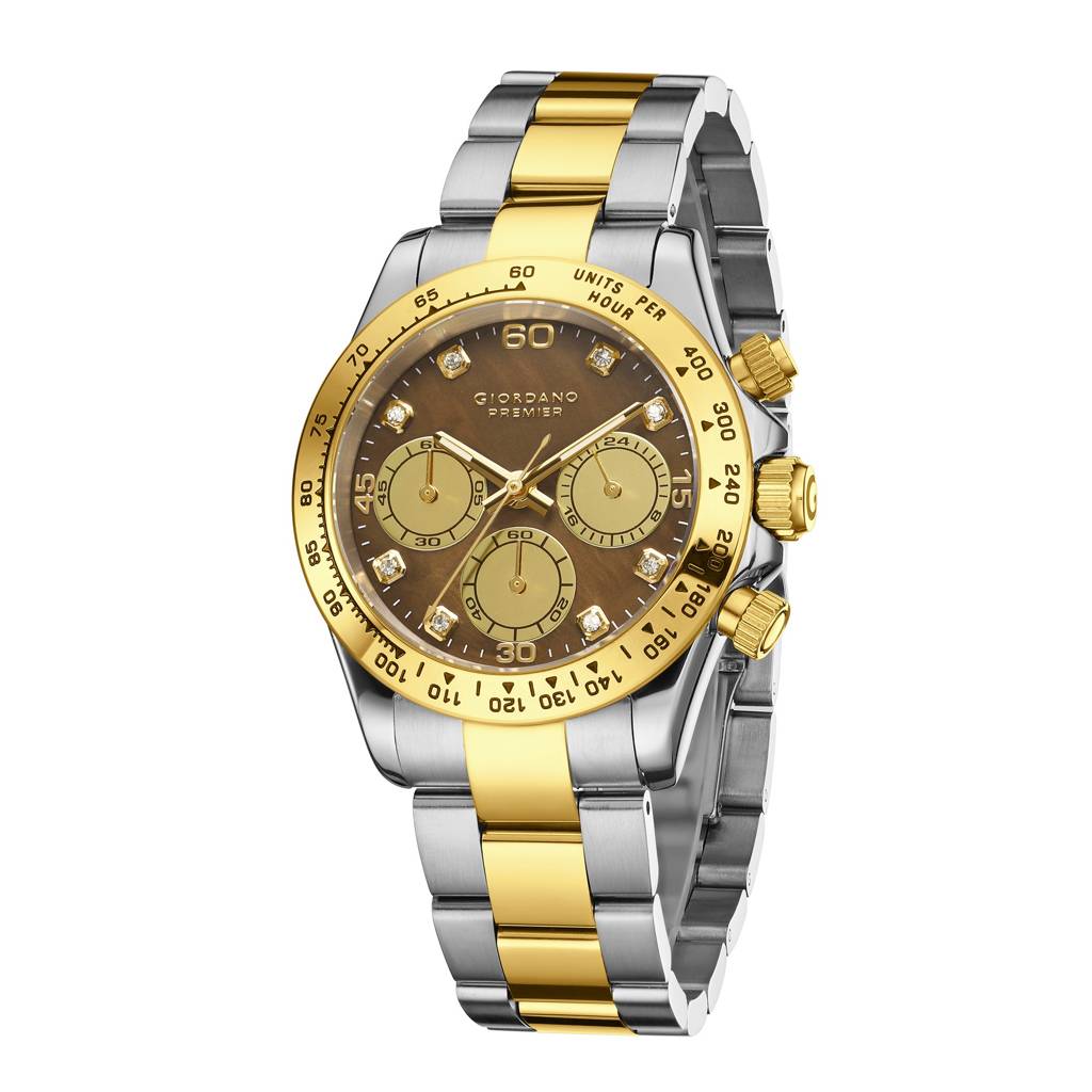 Premier Eleganza Collection Chronograph Analog Quartz Watch For Men With Round Sunray Dial, Three Sub-Dials, Cry : GZ-50242-01