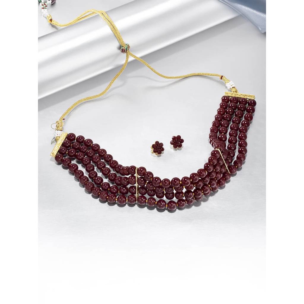 Peora Gold Plated Pearl Beaded Choker Necklace With Stud Earrings For Women Traditional Stylish Jewellery Set (Bl : PF26N1402M