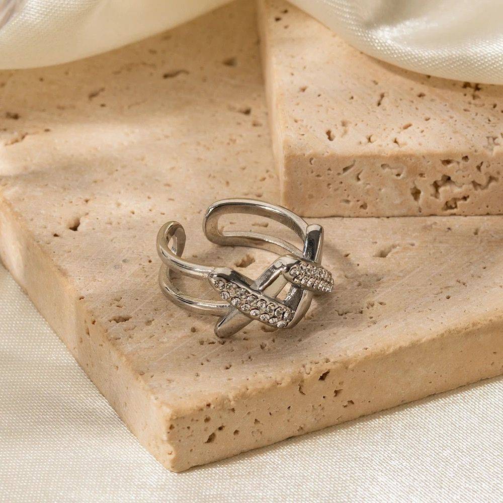 18Kt Gold Plated Cuban X Open Adjustable Ring, Freya : INFREYA-S