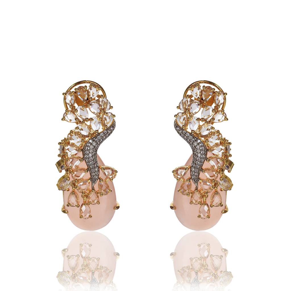 Pink Chalcedony And Zircon Dangler Earrings