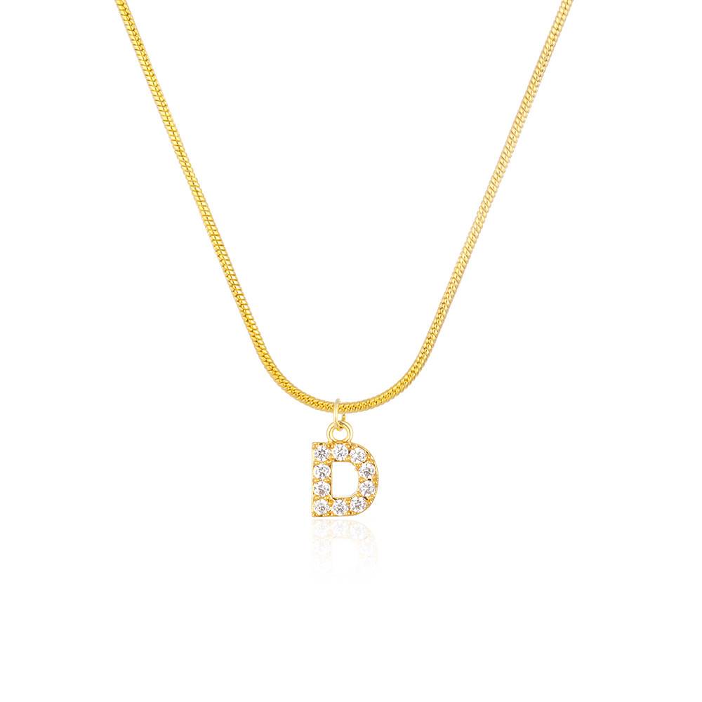 18K Gold Plated Anti-Tarnish Zircon Initial Letter Pendant Necklace : AWU0125P25D