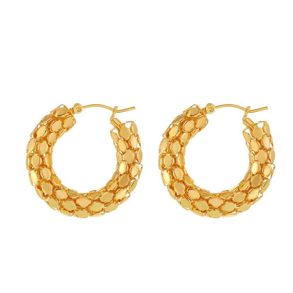 18K Gold Plated Waterproof Anti-Tarnish Fish Scale Chunky Hoop Earrings : ALL0725E535