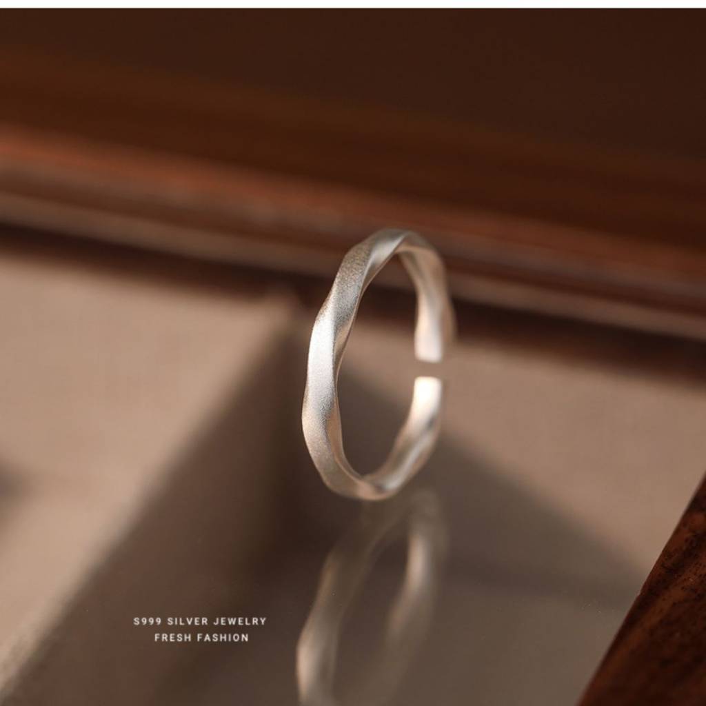 925 Sterling Silver Matt Finish Wave Band Ring, Unisex Adjustable Silver Ring : BRDMFABR