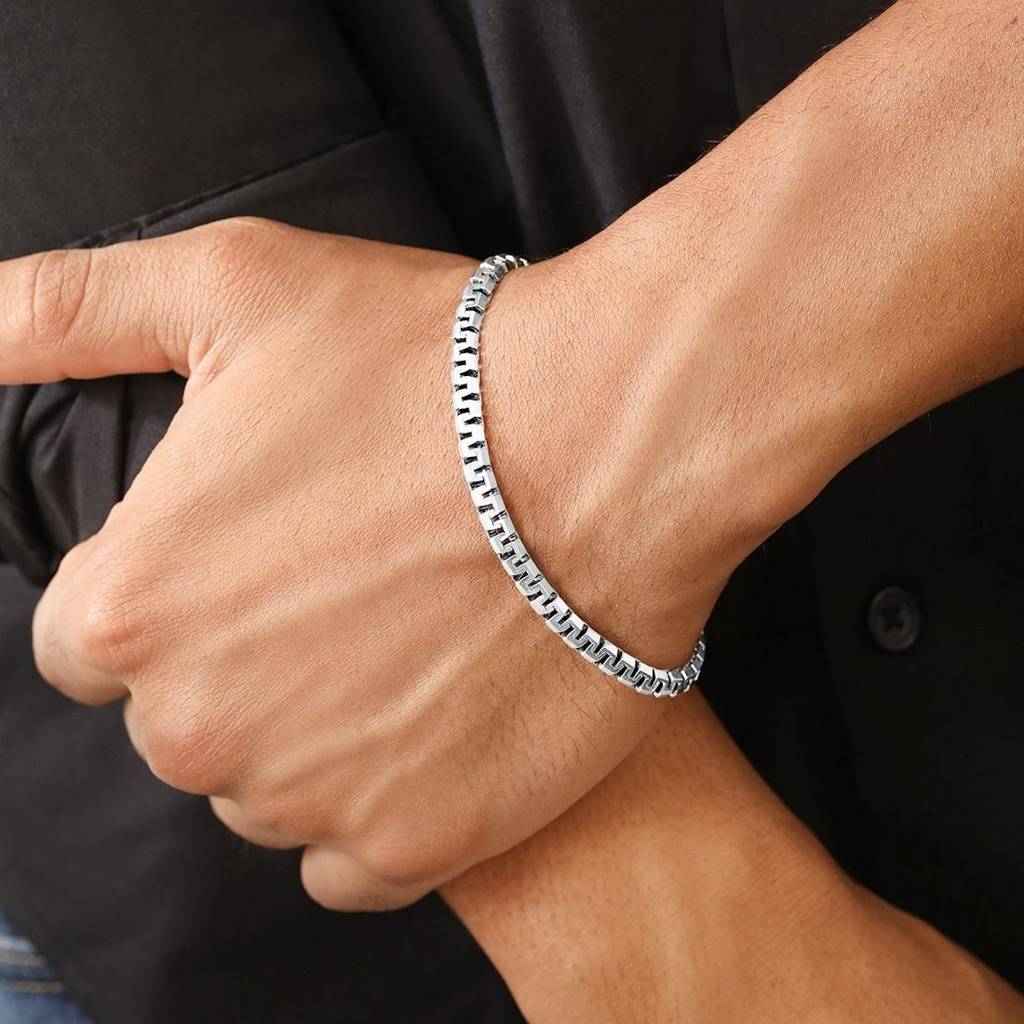 Iconic Rhodium-Plated 925 Sterling Silver Men'S Chain Bracelet (One Size) : BR-80415-R