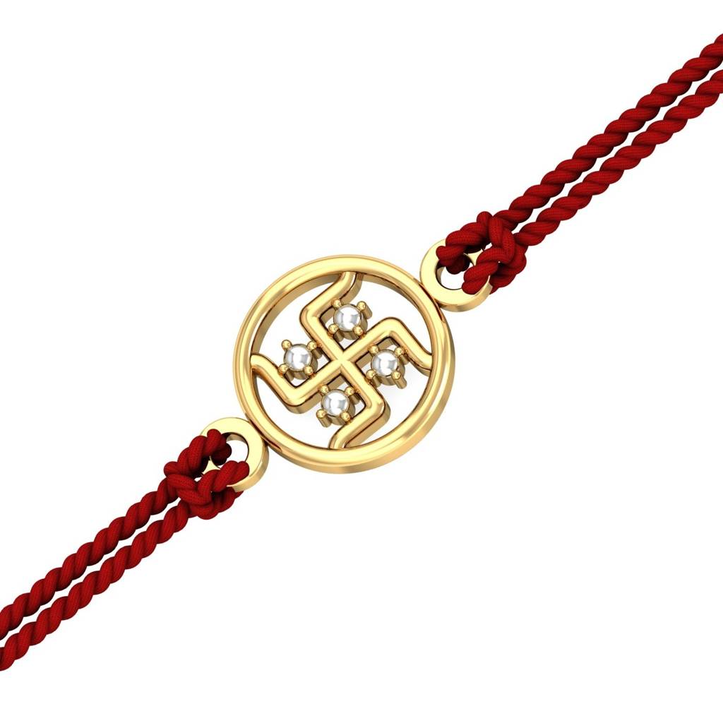 Eternz Certified Jewellery - KuberBox 9K Yellow Gold Gold Swastika Rakhi (One Size)