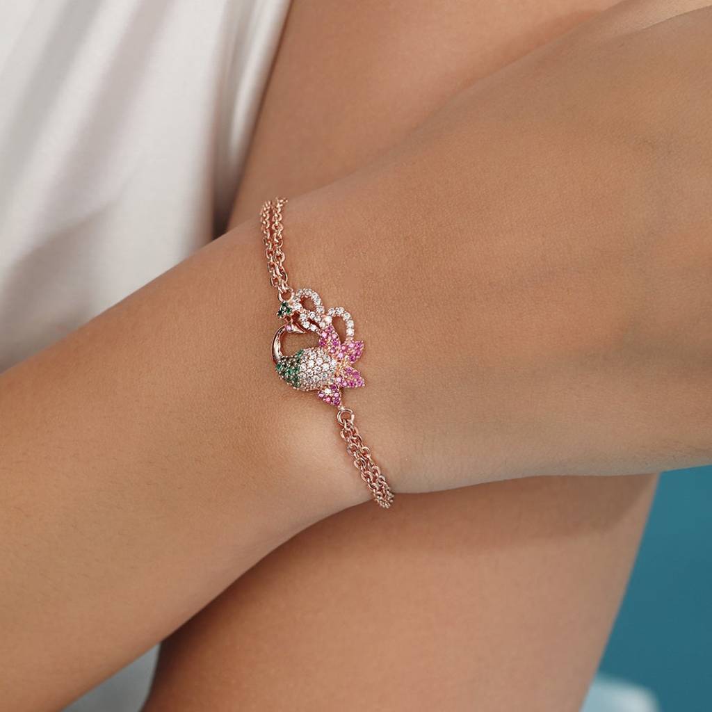 Peacock Grace Rose Gold Plated 925 Sterling Silver Bracelet : BR-80422-RG