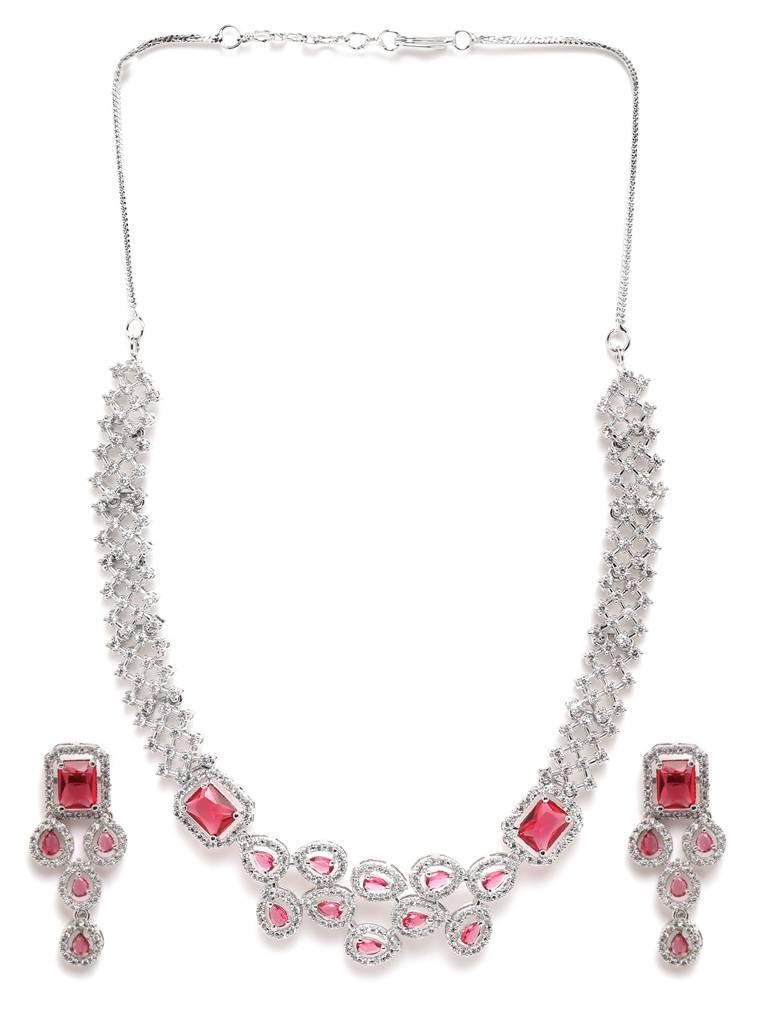 Ad Studded Leaf Necklace Setâ : AD135RED