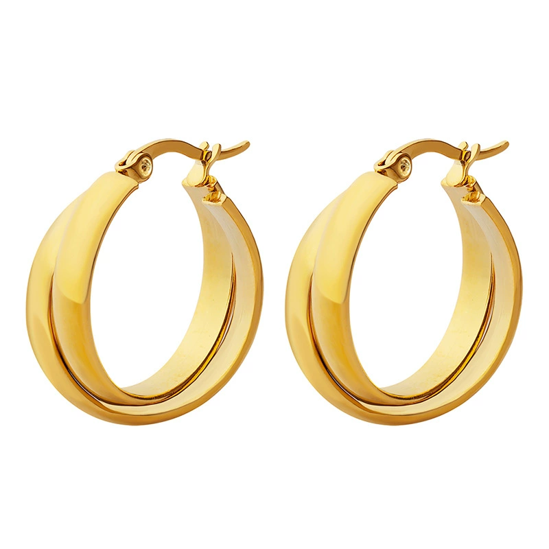 18K Plated Waterproof Anti-Tarnish Double Thick Hoop Earrings : ALL0725E375G