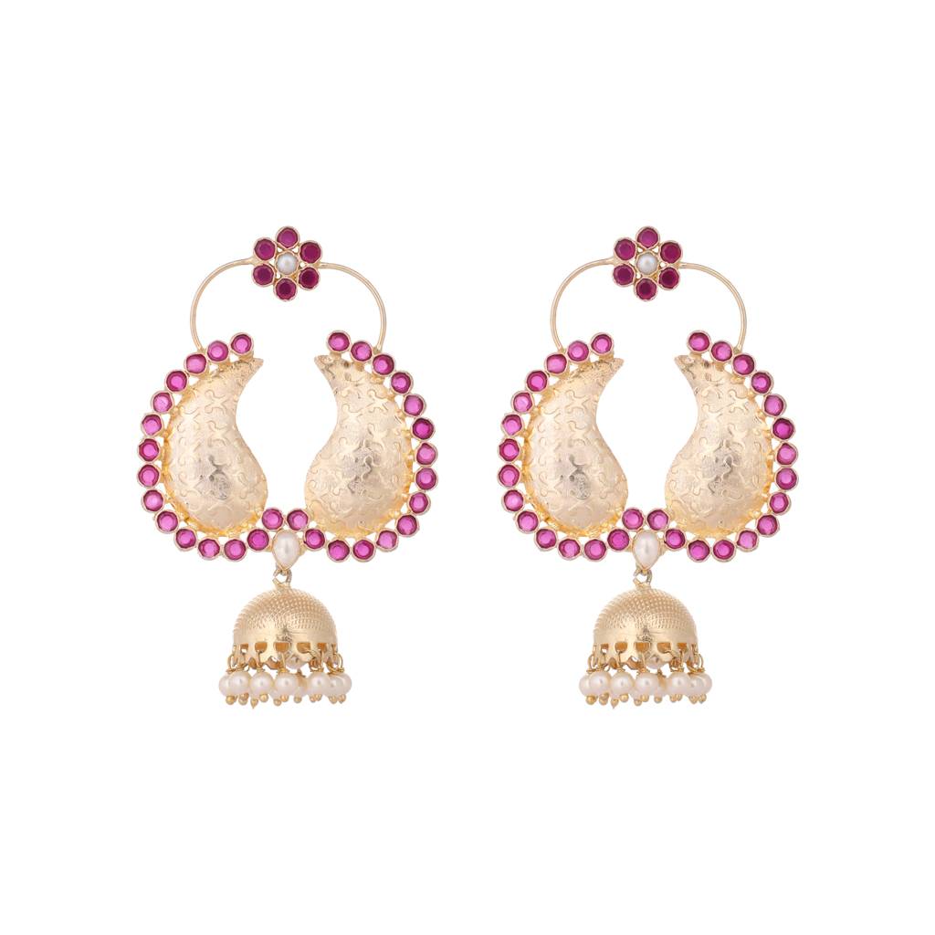 22K Gold Plated Pink Paisley Bloom Earrings : YI24A0375E