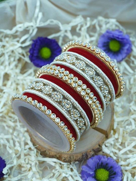 Traditional Velvet Bangles Set For Women : HB-28-24-RED