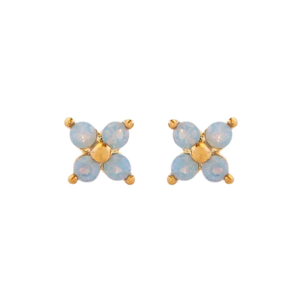 18K Gold Plated Anti-Tarnish Blue Zircon Floral Mini Stud Earrings : AWU0125E643G