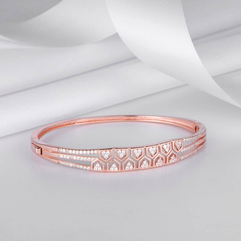 Rose Gold Plated Cz-Studded 925 Sterling Silver Bracelet Rose - Main Image