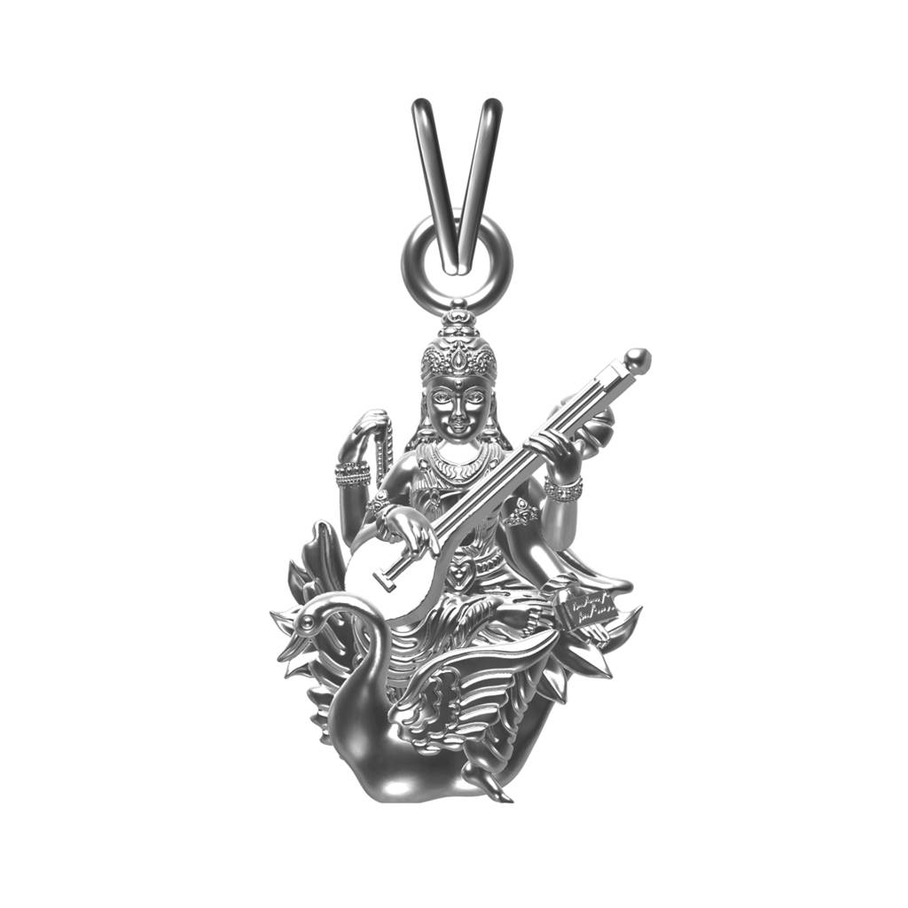 Silver Maa Saraswati With Veena Pendant : ZLGDP-1047
