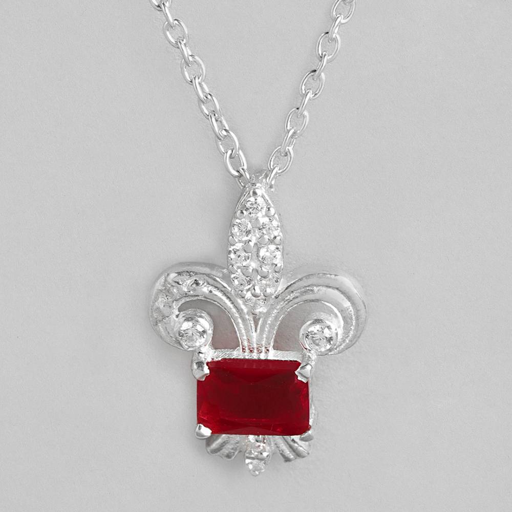 Silver 92.5 Red Leaf Necklace : Z125SG002N060