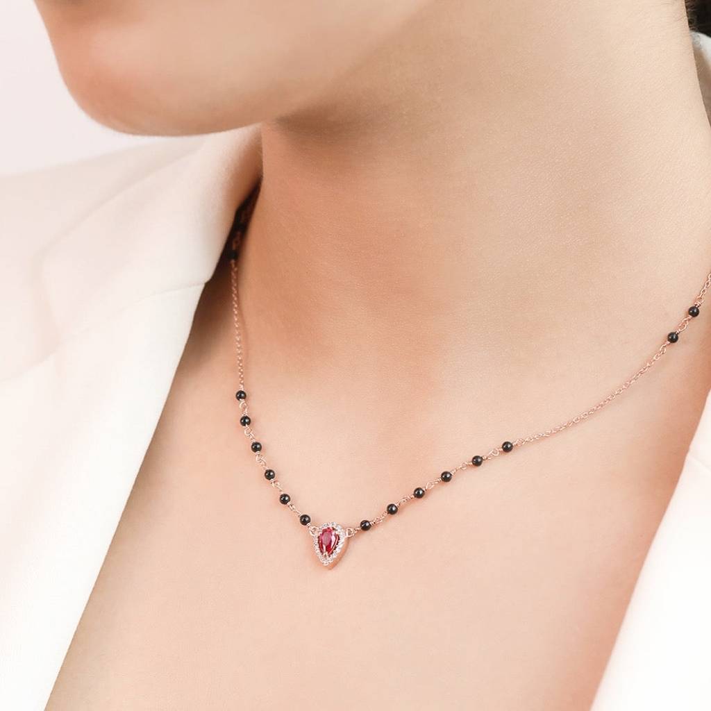 Blushing Vows Rose Gold-Plated 925 Sterling Silver Cz Mangalsutra : MGS-10042-RG