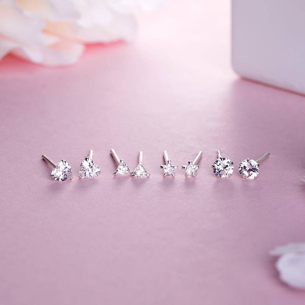 Minimal 925 Silver Earrings, Set Of 4 : CEAR-10005