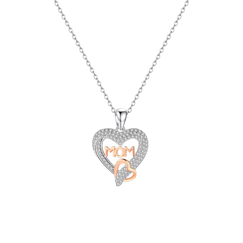 925 Sterling Silver Rosegold Dual Heart Mom Pendant With Chain, Mother'S Day Gift : BRDRPN155