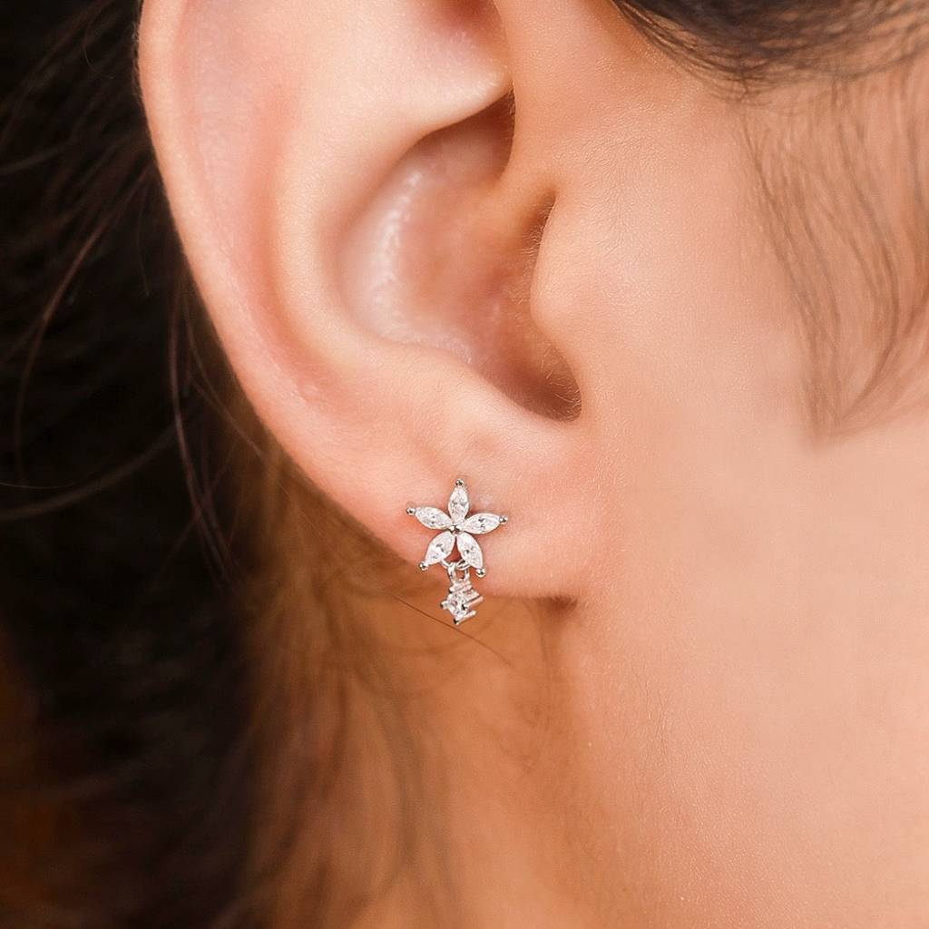 Cz Studded Star  925 Sterling Silver Earrings : EAR-20170