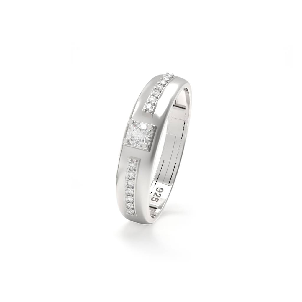 Silver Solitaire Princess Band For Her : ZLCPLR-1009-WW
