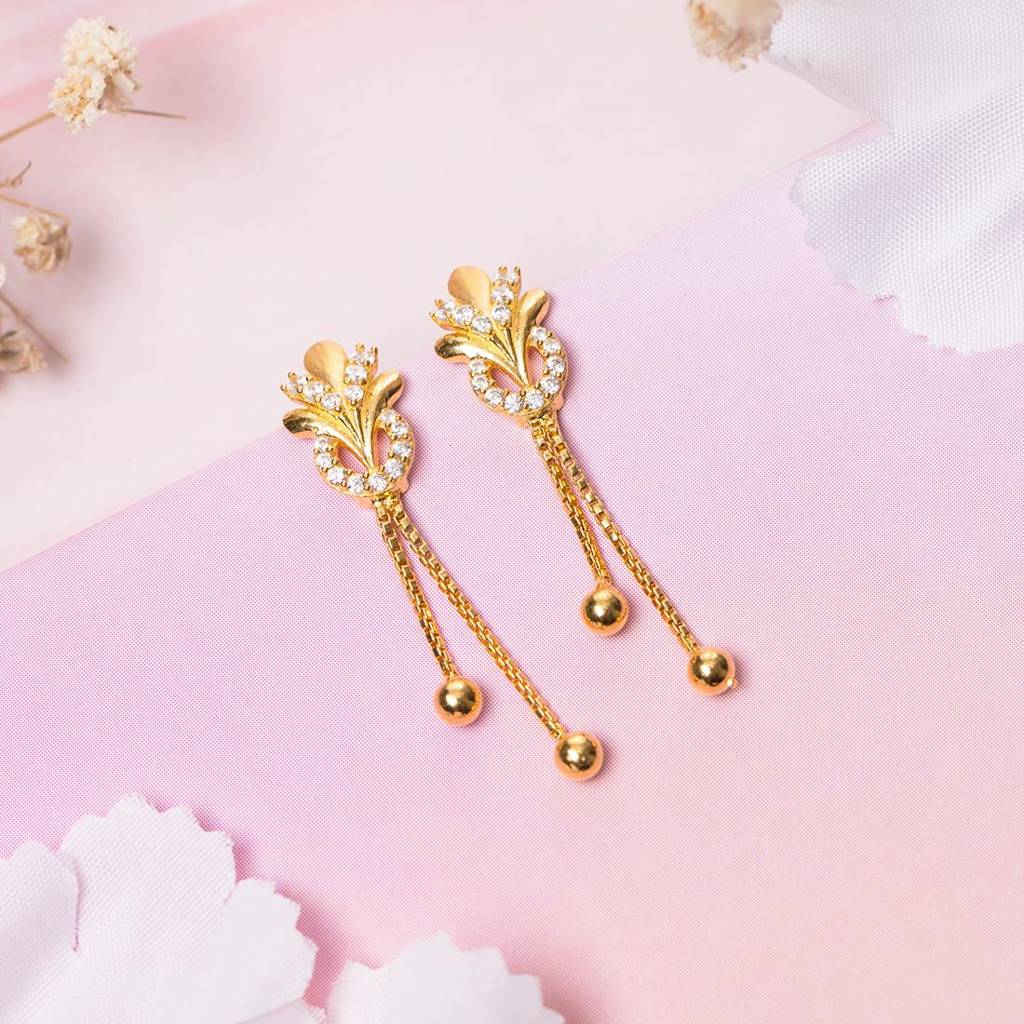 Chic Glitter Gold-Plated 925 Sterling Silver Drop Earrings : EAR-20457-G