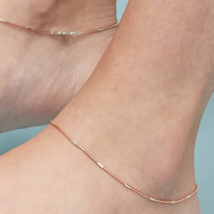 Sensational 925 Silver Snake Anklet In Rose Gold : ANK-60052-PAIR