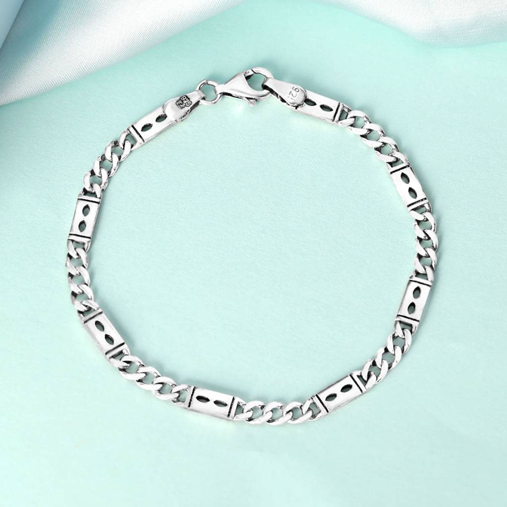 Dynamic Links Rhodium Plated 925 Sterling Silver Men'S Bracelet : BR-80414-R