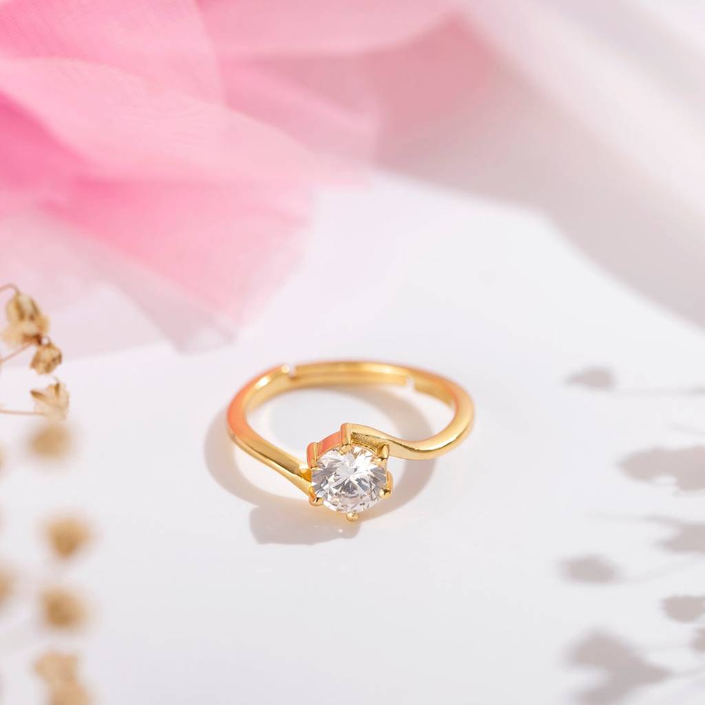 Golden Solace 925 Sterling Silver Gold-Plated Solitaire Women'S Ring (Adjustable) : RNG-40244-G