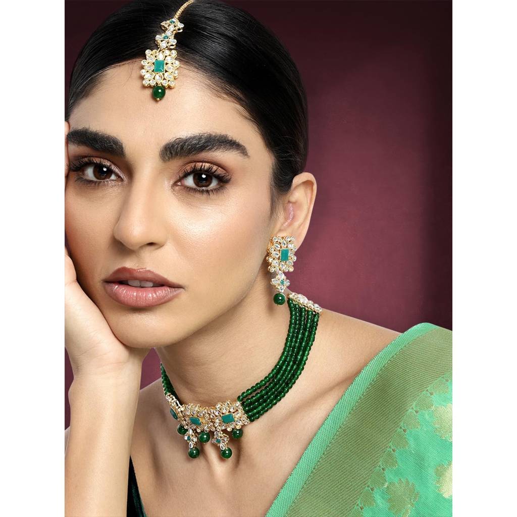 Peora Ethnic Indian Traditional Kundan Studded Necklace & Jewellery Set Gift For Women Girls : PF37N224G