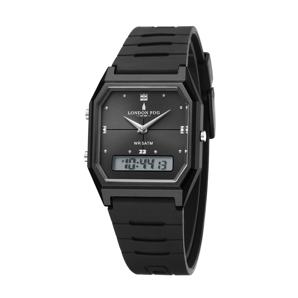 Analog-Digital Quartz Watch For Men With Square Dial, Crystal-Accent Hour Markers, Digital Time Display And Sili : LFM10014-01