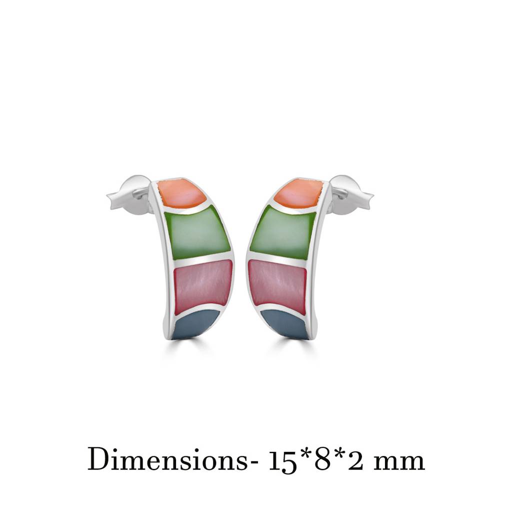 Colorful Handmade 925 Sterling Half Circle Hoop Earrings | Silver Fine Jewelry : TWP1187