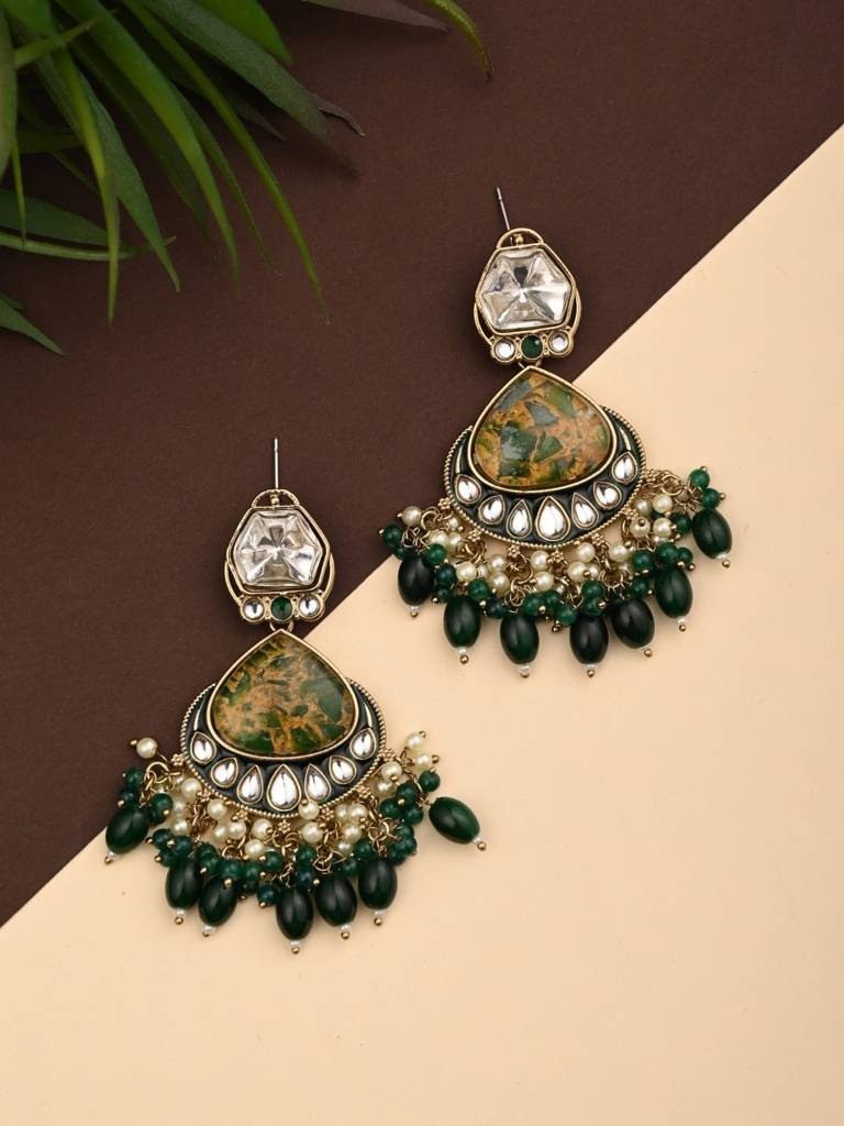 Gold Plated Two Tone Drop Earring : S24FAER405GRN