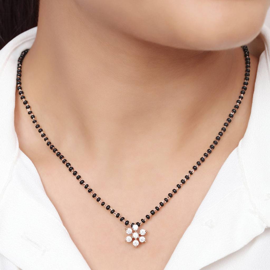 Floral Rose Gold Plated 925 Sterling Silver Mangalsutra : MGS-10090-C-RG