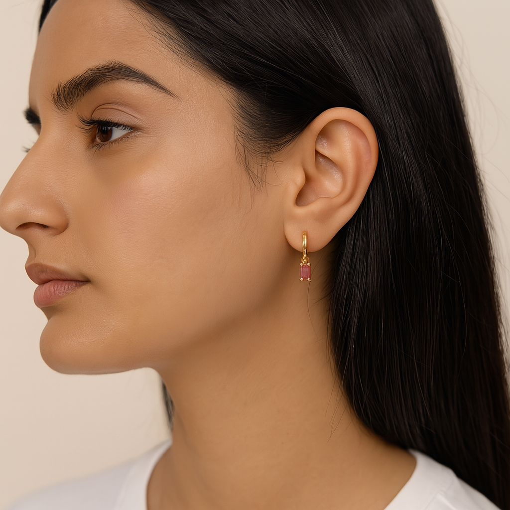 Birthstone Earrings For Women | Premium Baguette Huggies | Jan: Garnet : CJST201141405EV