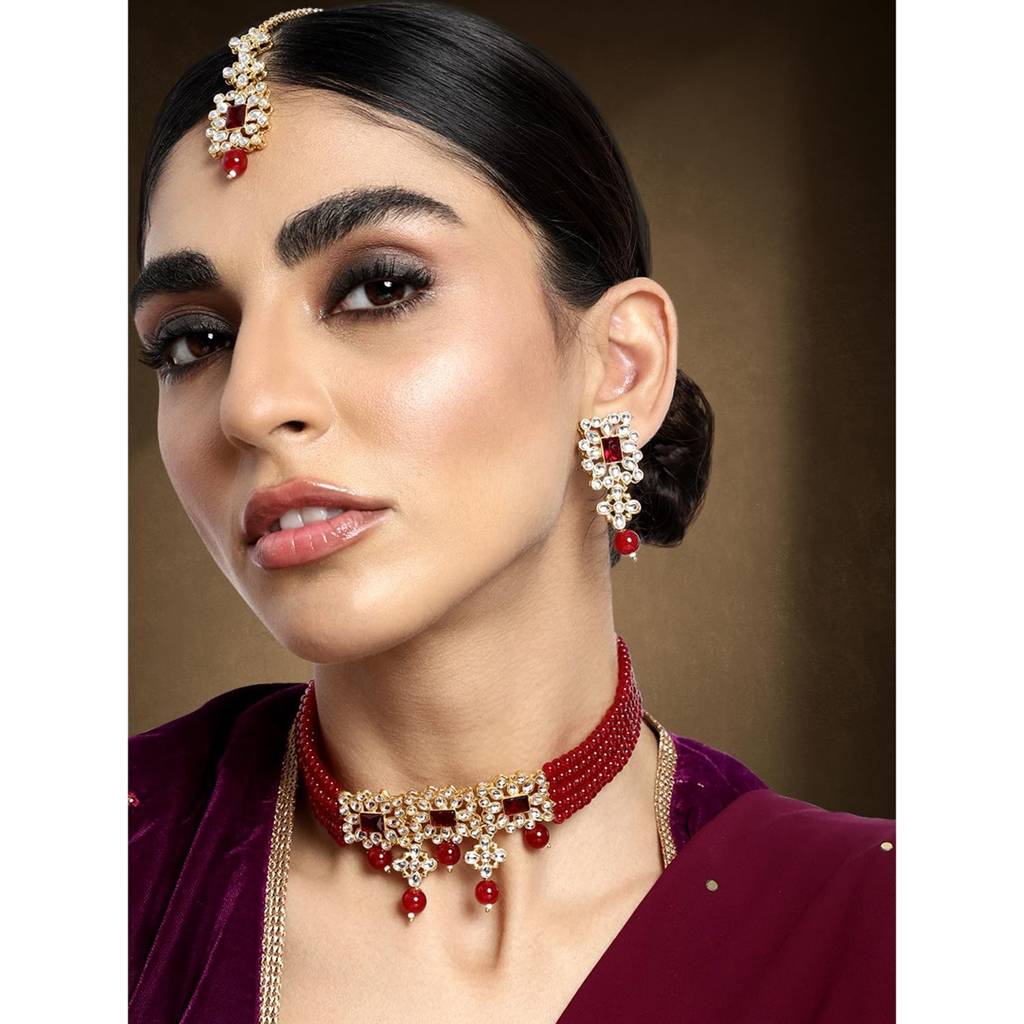 Peora Ethnic Indian Traditional Kundan Studded Necklace & Jewellery Set Gift For Women Girls : PF37N224M