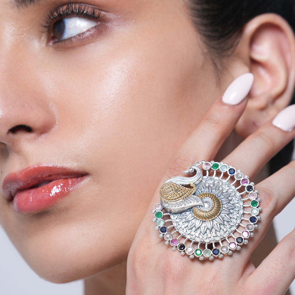 Silver Polish Peacock Ring : CAO0256RNG
