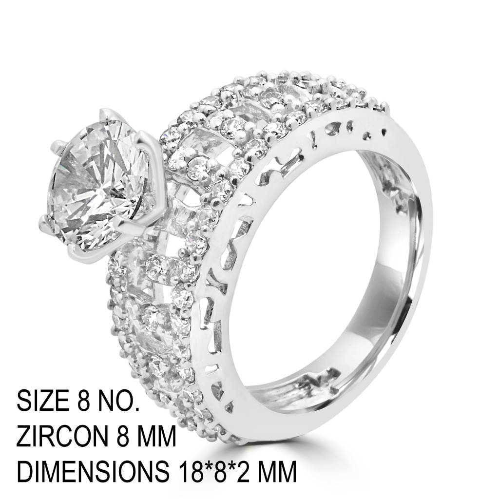 Modern 925 Sterling Silver Statement Ring With Brilliant Zircon Accents For Ultimate Elegance : LR1214